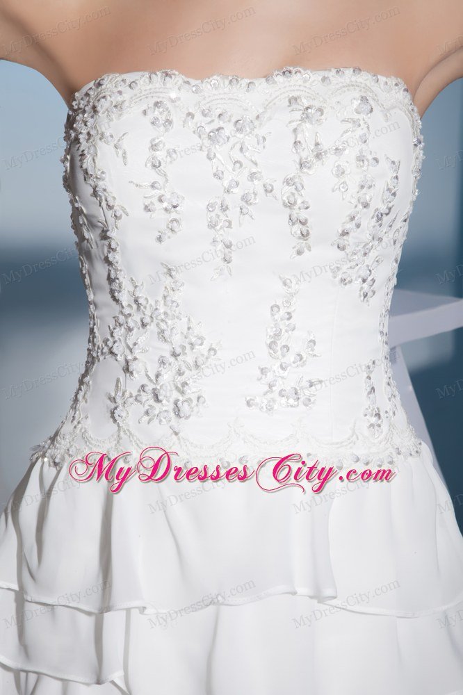 Embroidery Layered Ruffles Wedding Dress with Detached Sleeves