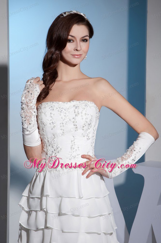 Embroidery Layered Ruffles Wedding Dress with Detached Sleeves