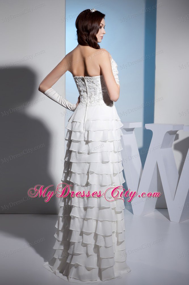 Embroidery Layered Ruffles Wedding Dress with Detached Sleeves