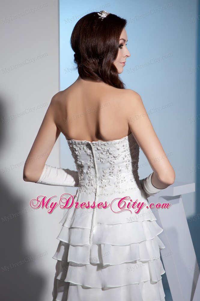 Embroidery Layered Ruffles Wedding Dress with Detached Sleeves