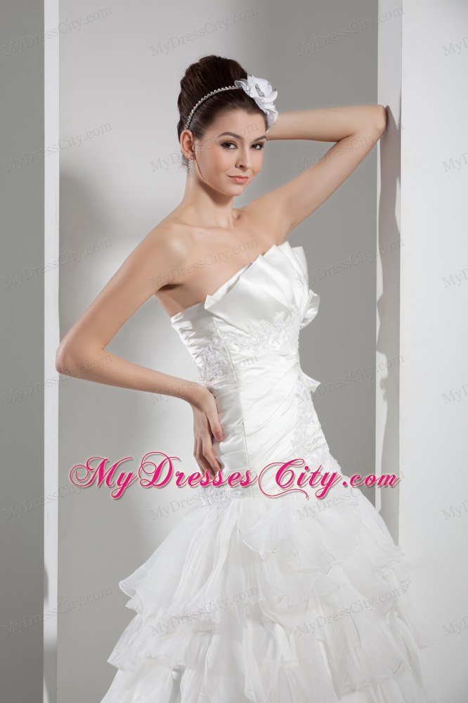 Appliques Ruffled Taffeta and Organza Court Train Wedding Dress