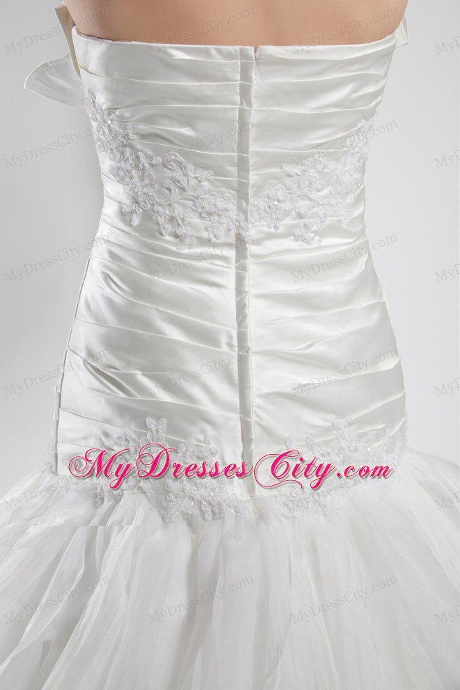 Appliques Ruffled Taffeta and Organza Court Train Wedding Dress