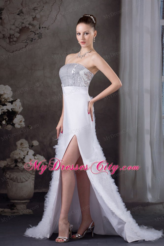 Ruffles Weeding Dress with Paillette and High Slit on the side