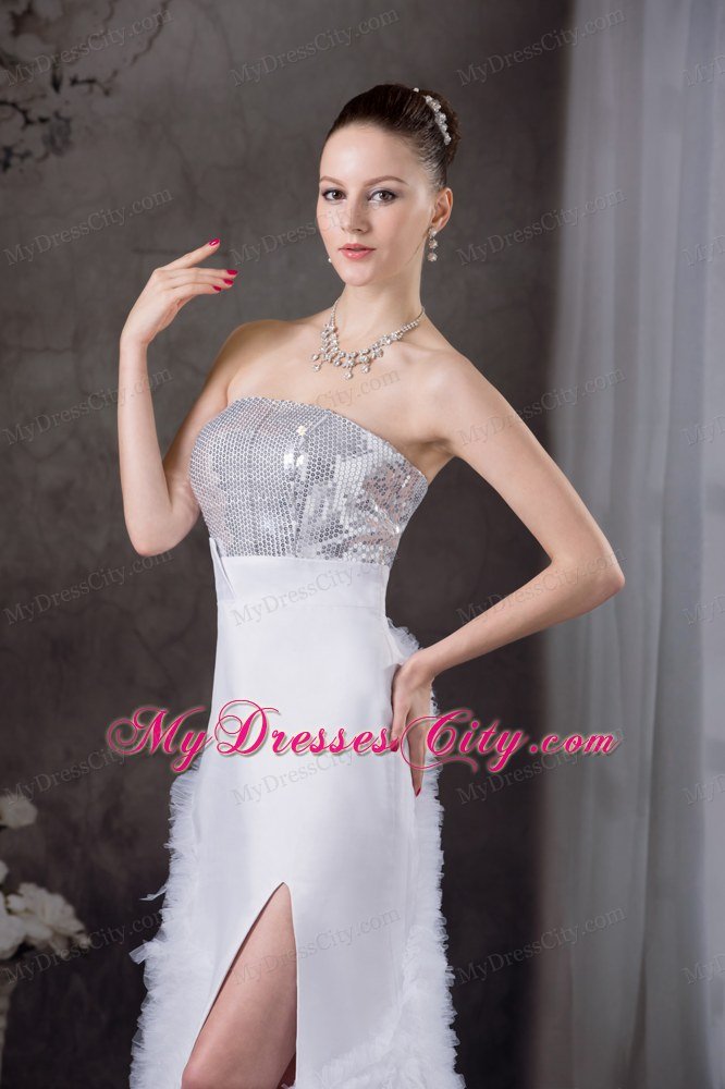 Ruffles Weeding Dress with Paillette and High Slit on the side