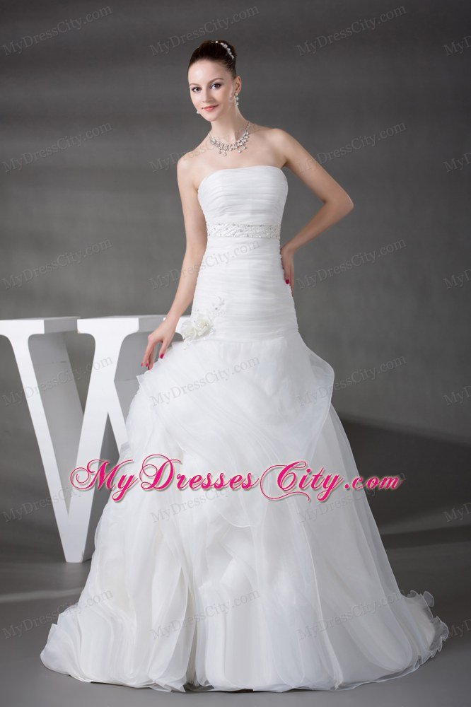 A-line Strapless Ruching Appliques Wedding Dress with Pick-ups