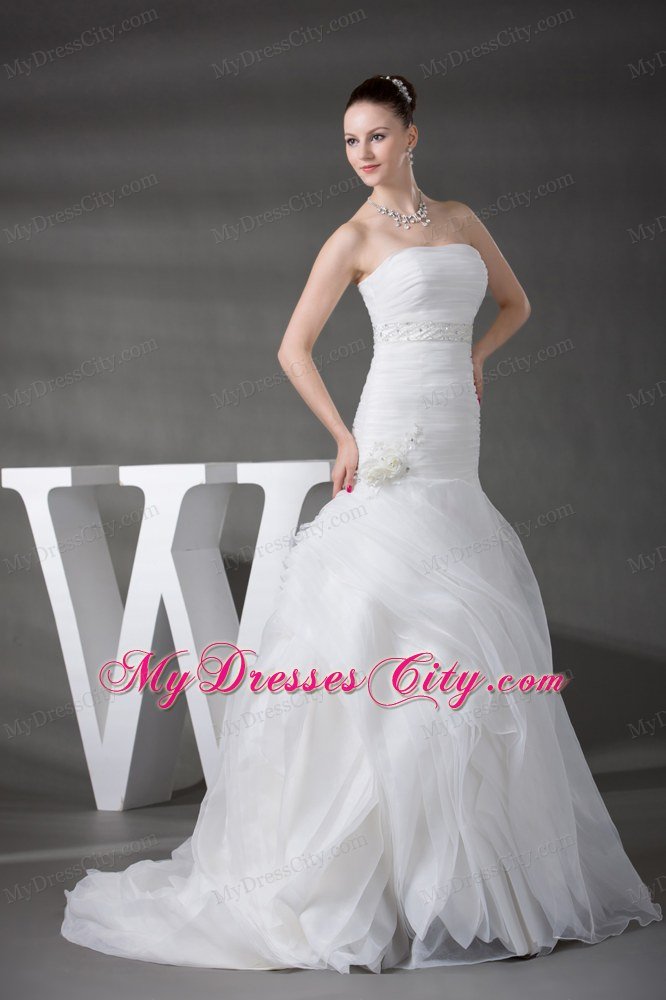 A-line Strapless Ruching Appliques Wedding Dress with Pick-ups