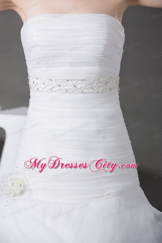 A-line Strapless Ruching Appliques Wedding Dress with Pick-ups