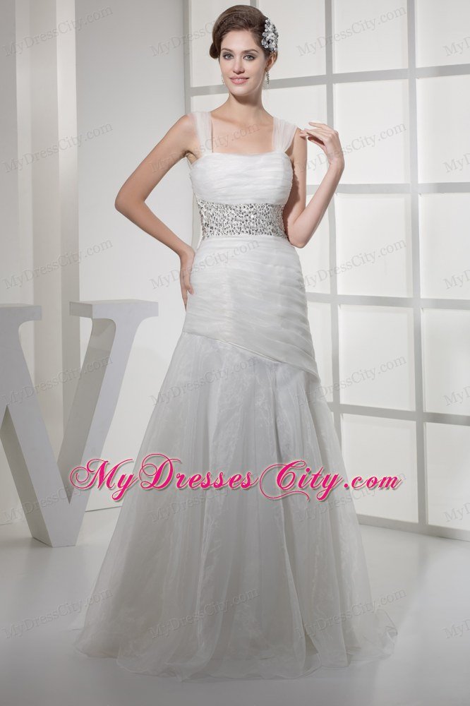 Square Neck Princess Wedding Dress with Beading on the Waist