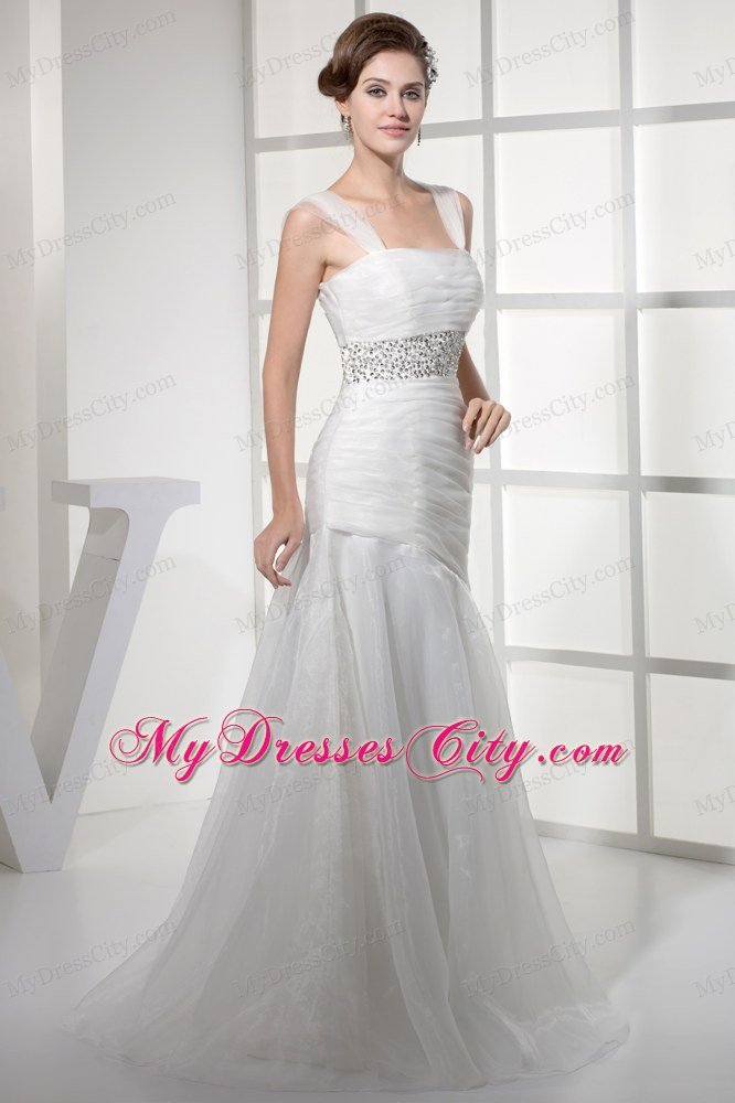 Square Neck Princess Wedding Dress with Beading on the Waist