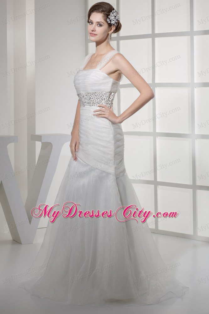 Square Neck Princess Wedding Dress with Beading on the Waist