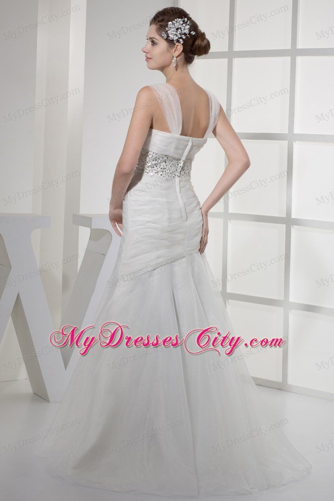 Square Neck Princess Wedding Dress with Beading on the Waist