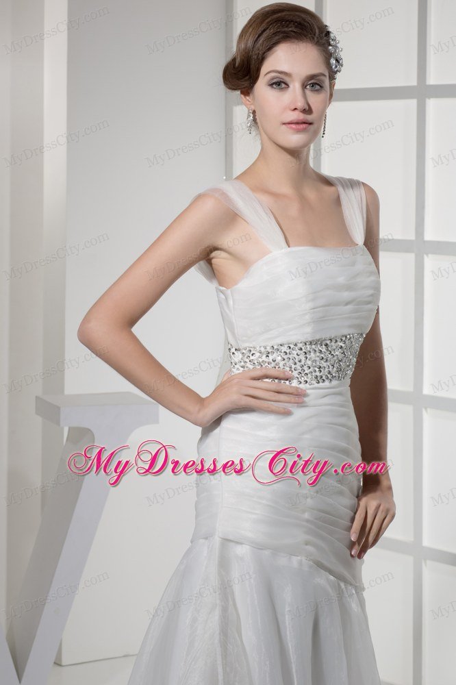 Square Neck Princess Wedding Dress with Beading on the Waist