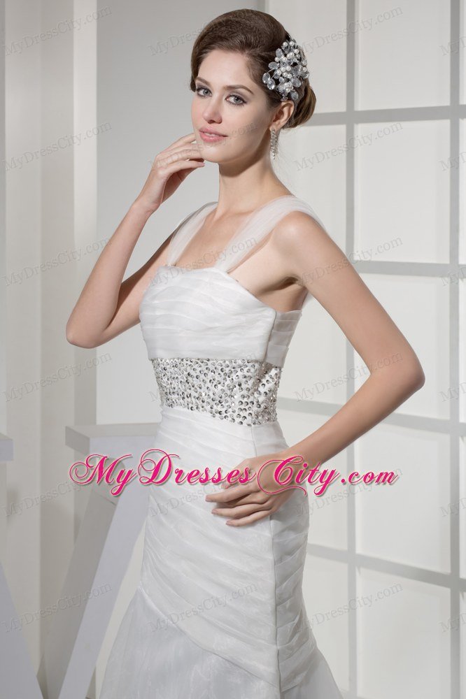 Square Neck Princess Wedding Dress with Beading on the Waist