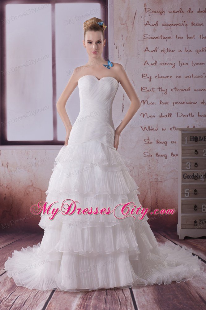 Mermaid Sweetheart Court Train Ruffled Layers Wedding Dress