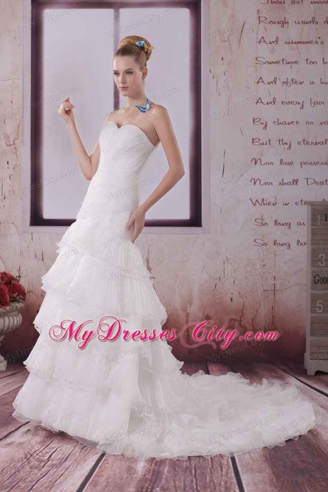 Mermaid Sweetheart Court Train Ruffled Layers Wedding Dress