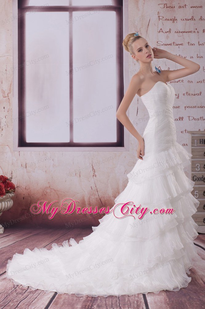 Mermaid Sweetheart Court Train Ruffled Layers Wedding Dress