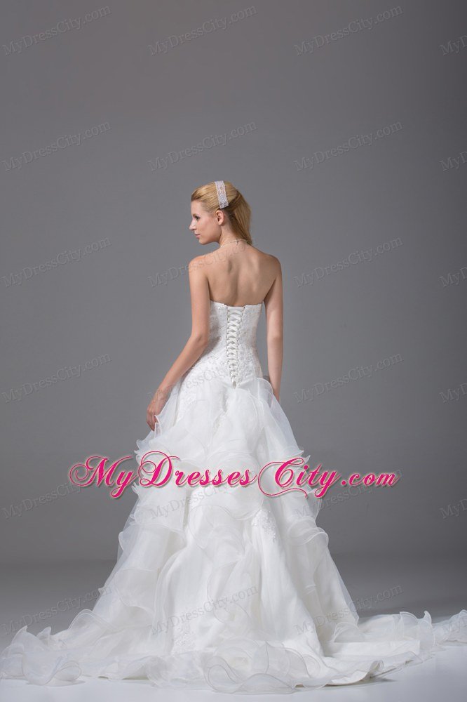 Ruffled Embroidery Wedding Dress with Rhinestones and Beads