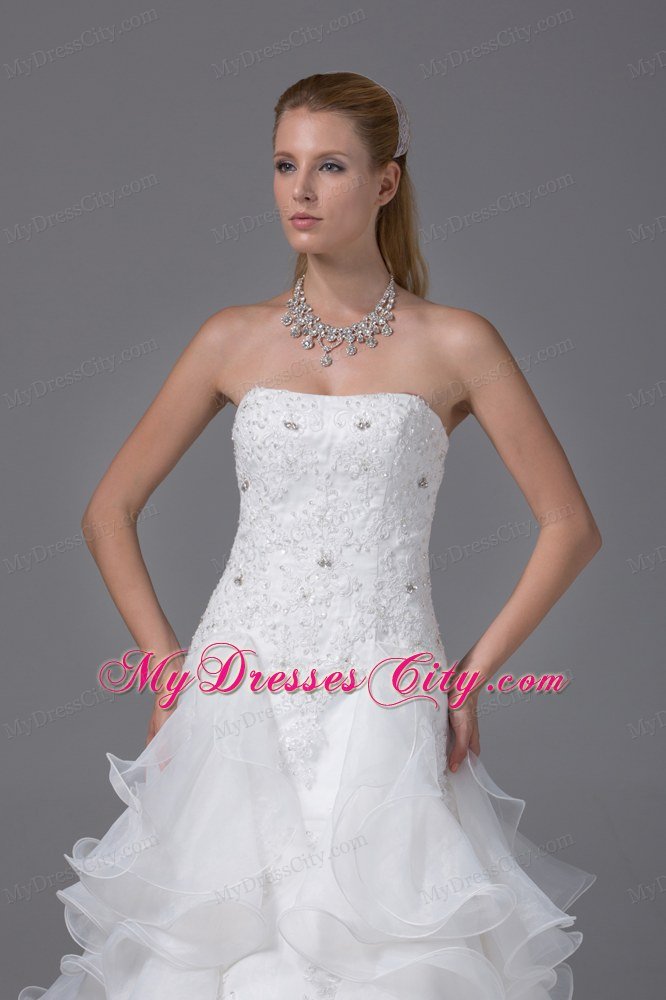 Ruffled Embroidery Wedding Dress with Rhinestones and Beads