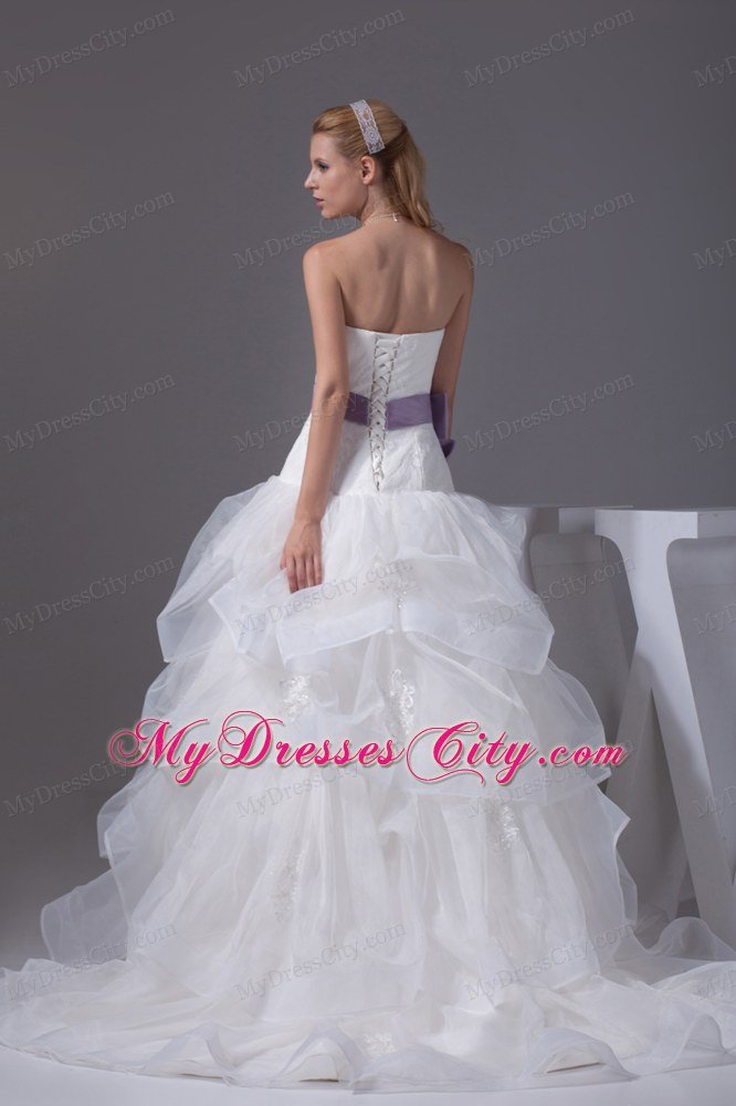 Ruffled Layers 2013 Wedding Gown with Lilac Flowers Belt