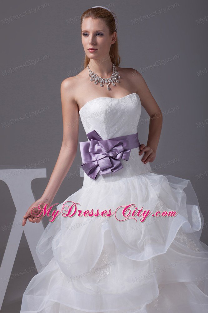 Ruffled Layers 2013 Wedding Gown with Lilac Flowers Belt