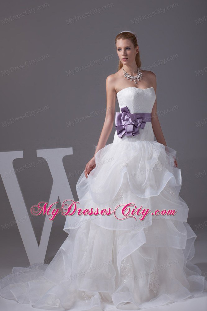 Ruffled Layers 2013 Wedding Gown with Lilac Flowers Belt