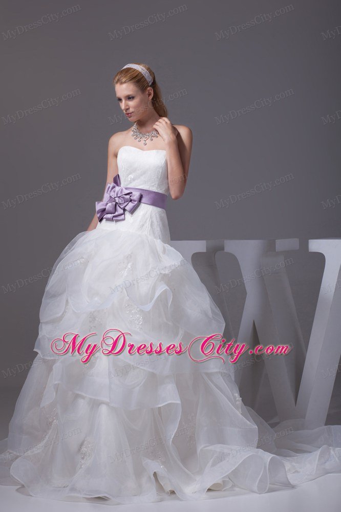 Ruffled Layers 2013 Wedding Gown with Lilac Flowers Belt