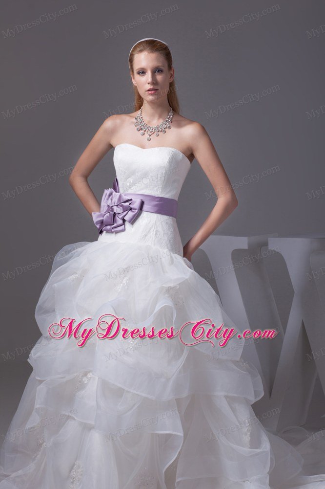 Ruffled Layers 2013 Wedding Gown with Lilac Flowers Belt