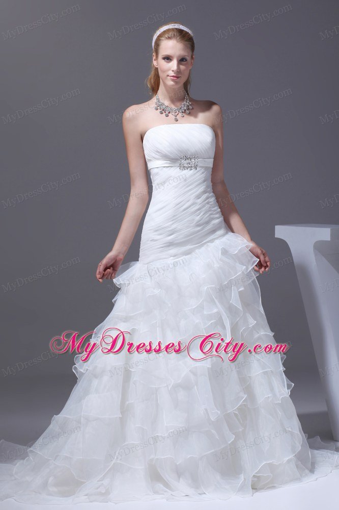 White Strapless A-line Wedding Dress with Ruffled Layers