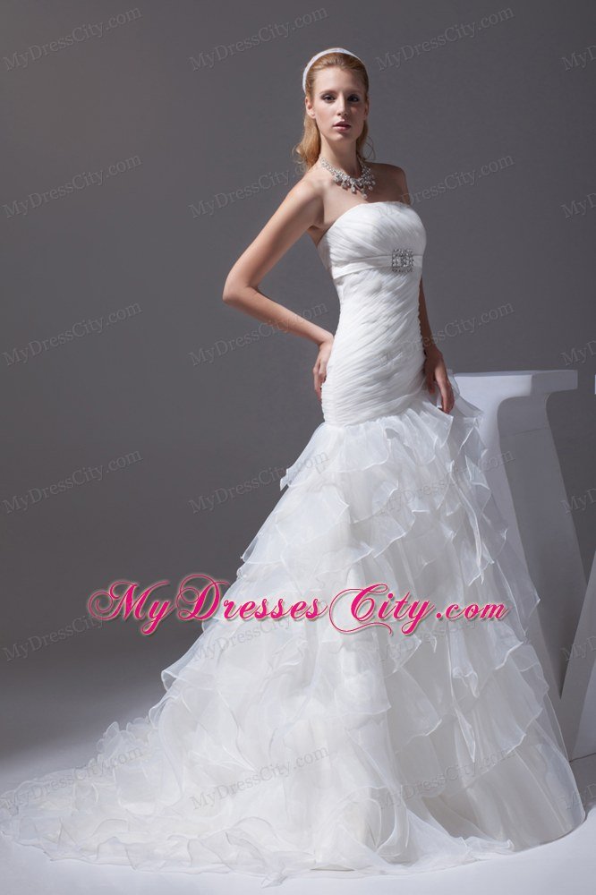 White Strapless A-line Wedding Dress with Ruffled Layers