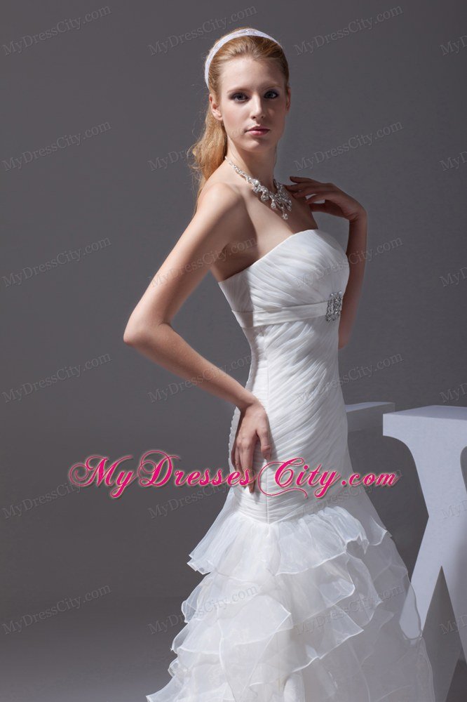 White Strapless A-line Wedding Dress with Ruffled Layers