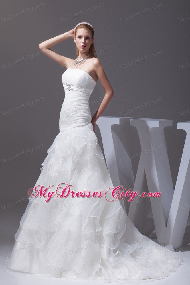 White Strapless A-line Wedding Dress with Ruffled Layers