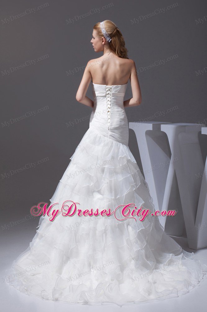 White Strapless A-line Wedding Dress with Ruffled Layers