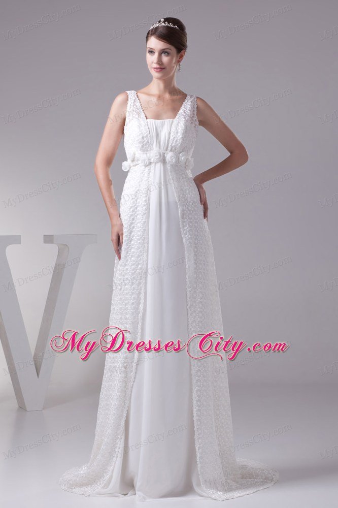 Discount Hand Made Flowers Empire Square Neck Wedding Dress