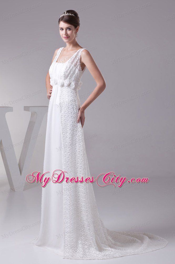 Discount Hand Made Flowers Empire Square Neck Wedding Dress