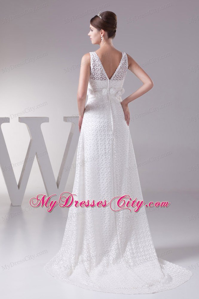 Discount Hand Made Flowers Empire Square Neck Wedding Dress