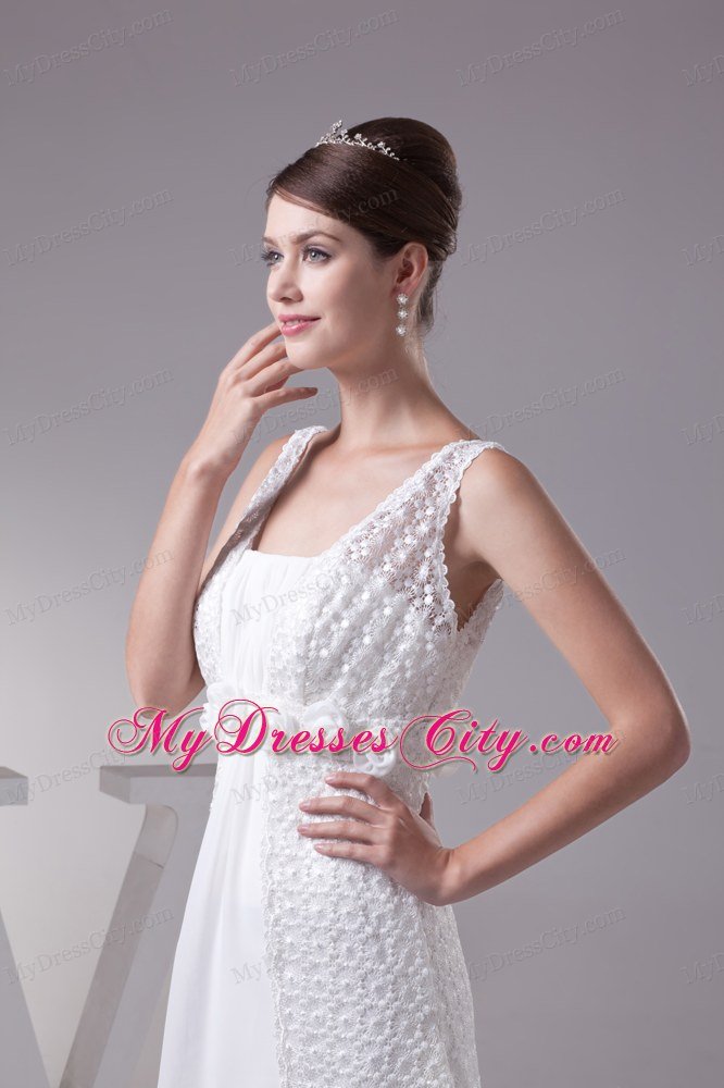 Discount Hand Made Flowers Empire Square Neck Wedding Dress