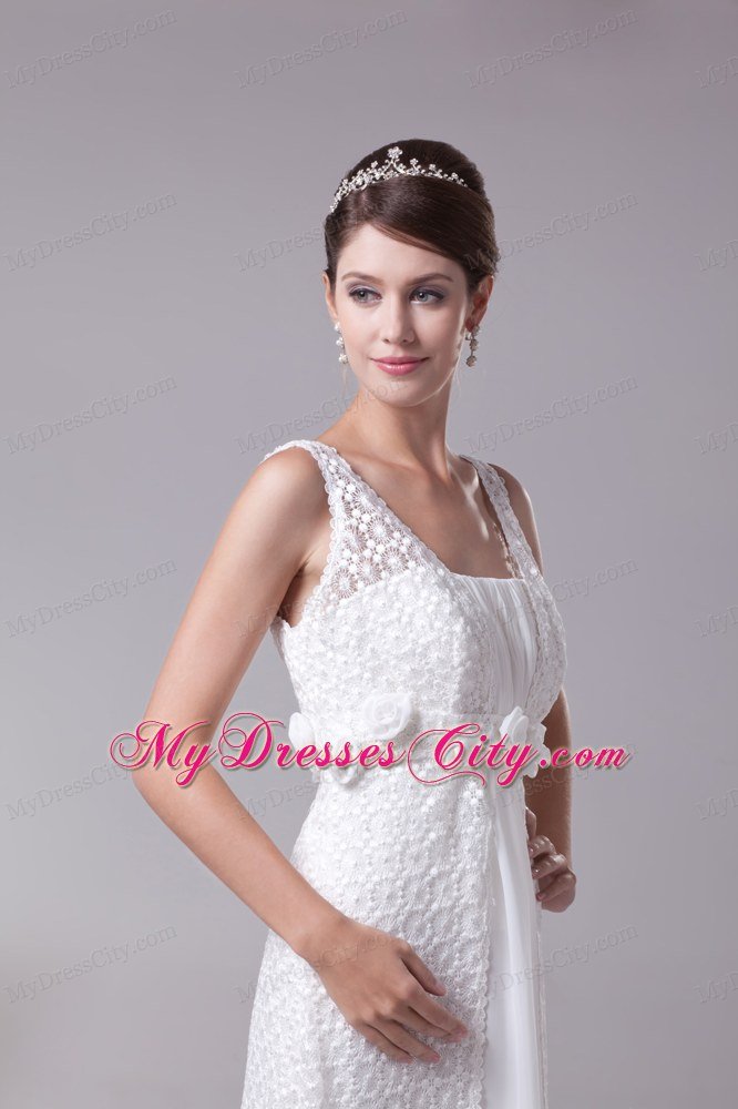 Discount Hand Made Flowers Empire Square Neck Wedding Dress