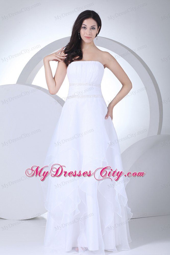 Beautiful A-line Strapless Beading Ruffles Hall Wedding Dress