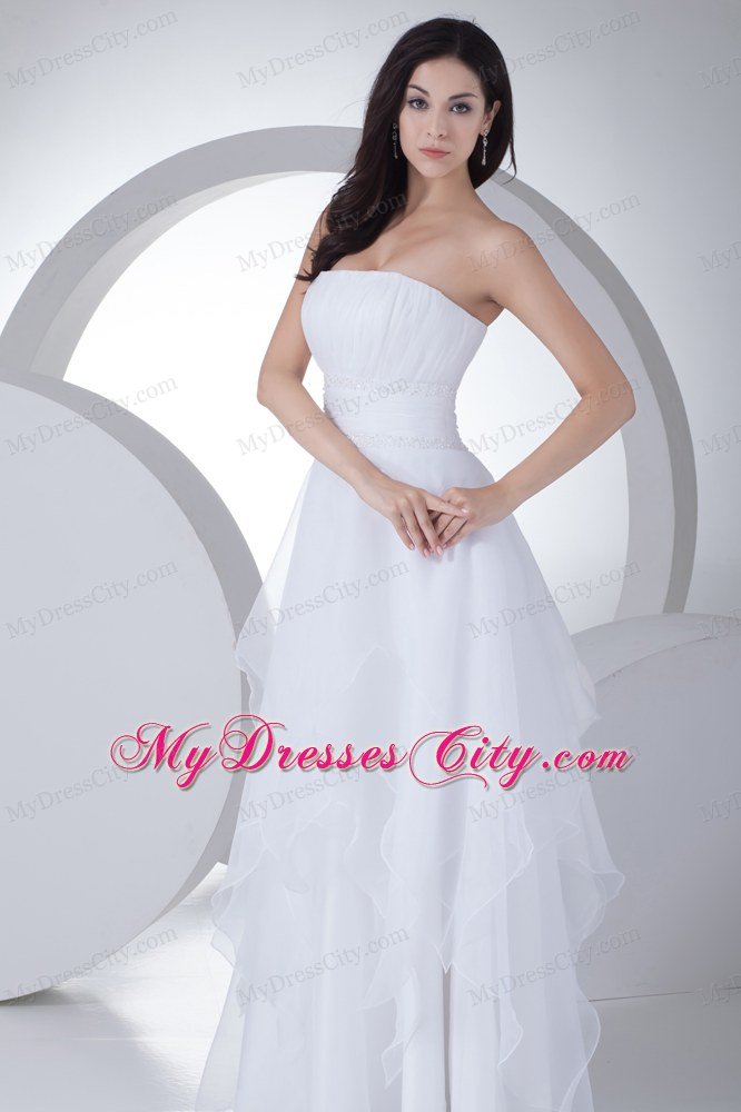 Beautiful A-line Strapless Beading Ruffles Hall Wedding Dress