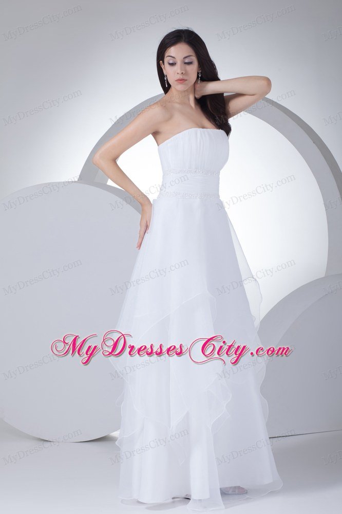 Beautiful A-line Strapless Beading Ruffles Hall Wedding Dress