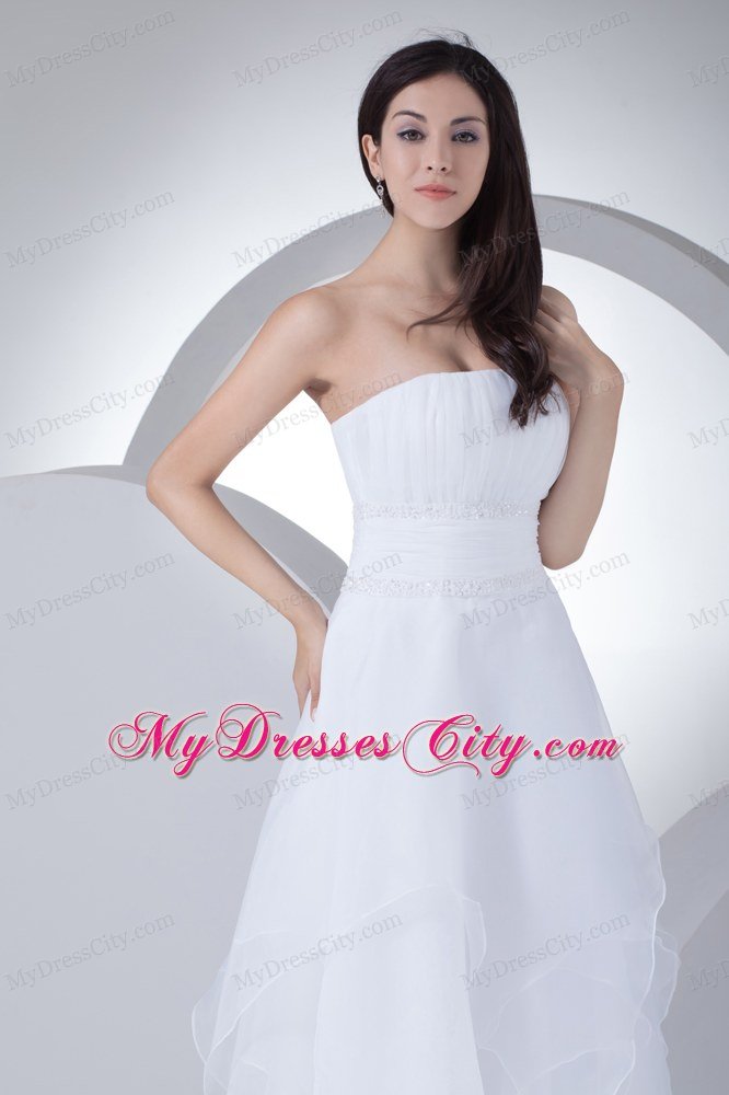 Beautiful A-line Strapless Beading Ruffles Hall Wedding Dress