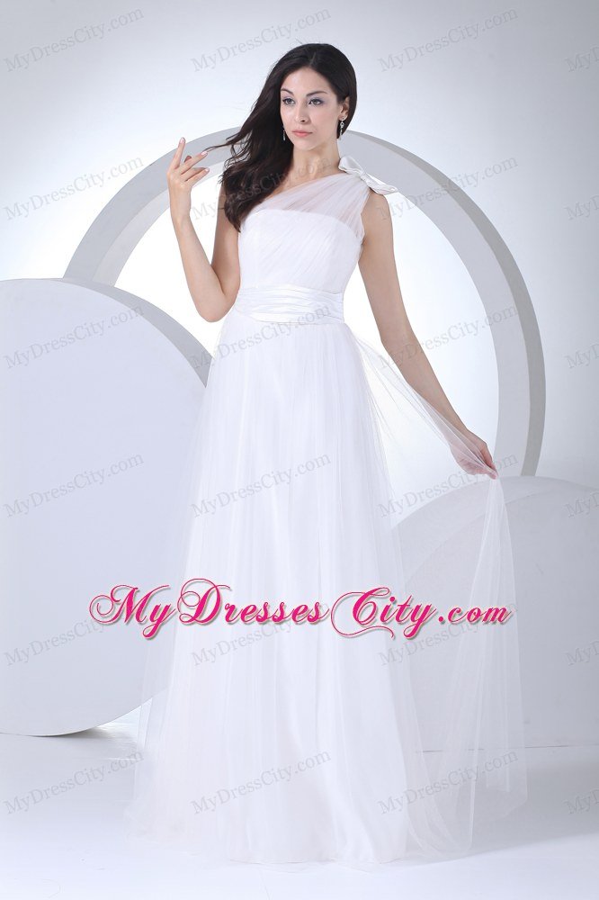 2013 Spring Empire One Shoulder Bow Ruching Garden Wedding Dress