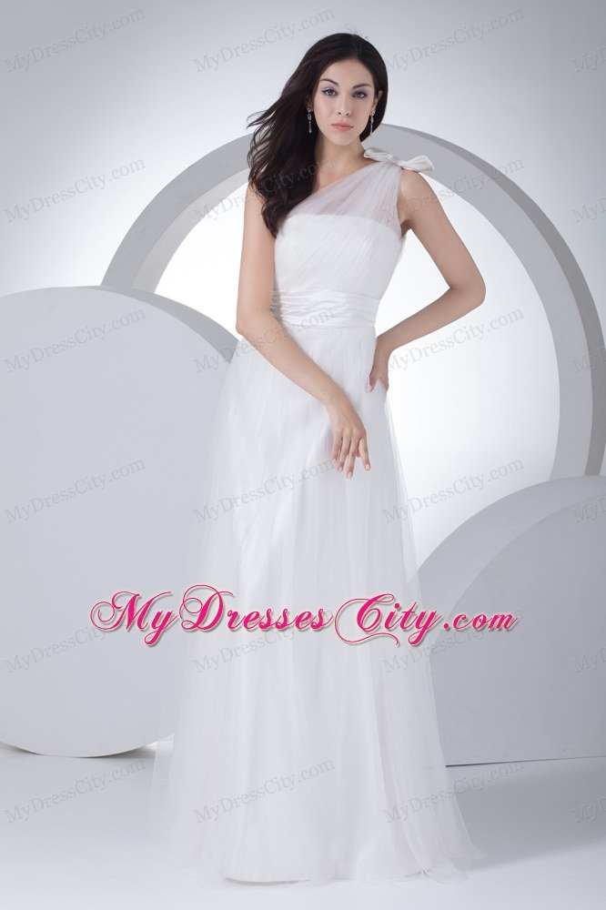 2013 Spring Empire One Shoulder Bow Ruching Garden Wedding Dress