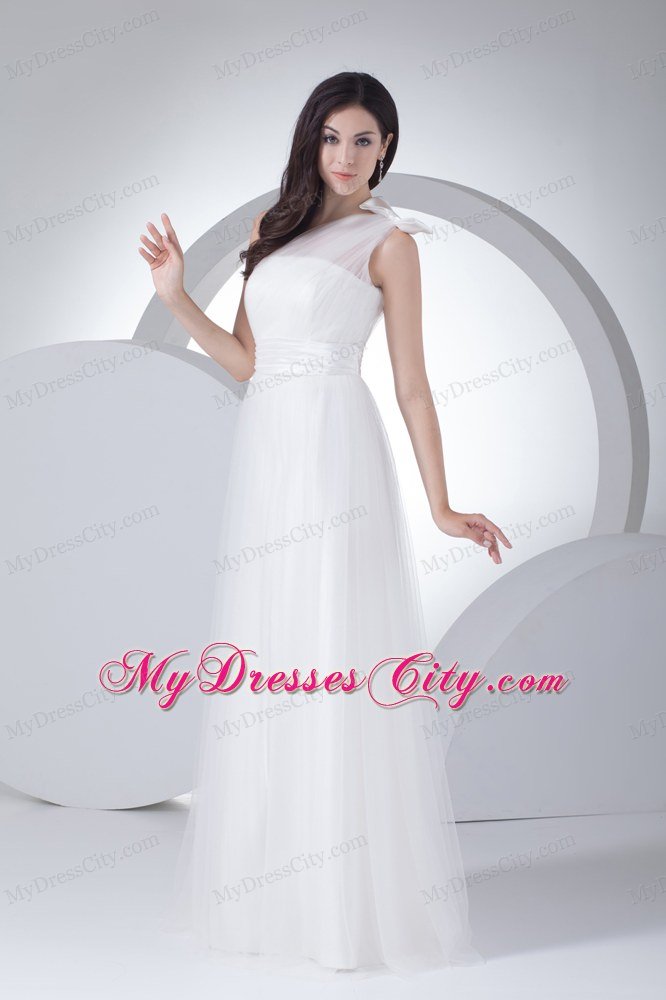 2013 Spring Empire One Shoulder Bow Ruching Garden Wedding Dress