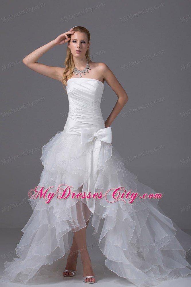 High-low Strapless Ruching Bow 2013 Summer Wedding Dresses