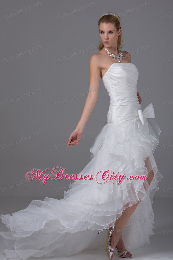 High-low Strapless Ruching Bow 2013 Summer Wedding Dresses