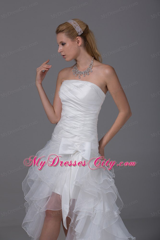 High-low Strapless Ruching Bow 2013 Summer Wedding Dresses