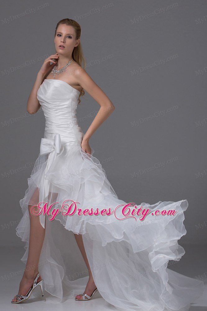 High-low Strapless Ruching Bow 2013 Summer Wedding Dresses