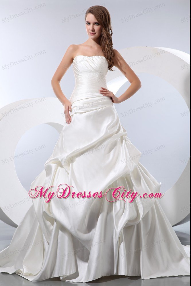 Cheap A-line Strapless Church 2013 Wedding Dress with Pick-ups