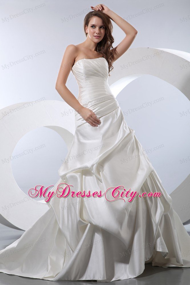 Cheap A-line Strapless Church 2013 Wedding Dress with Pick-ups